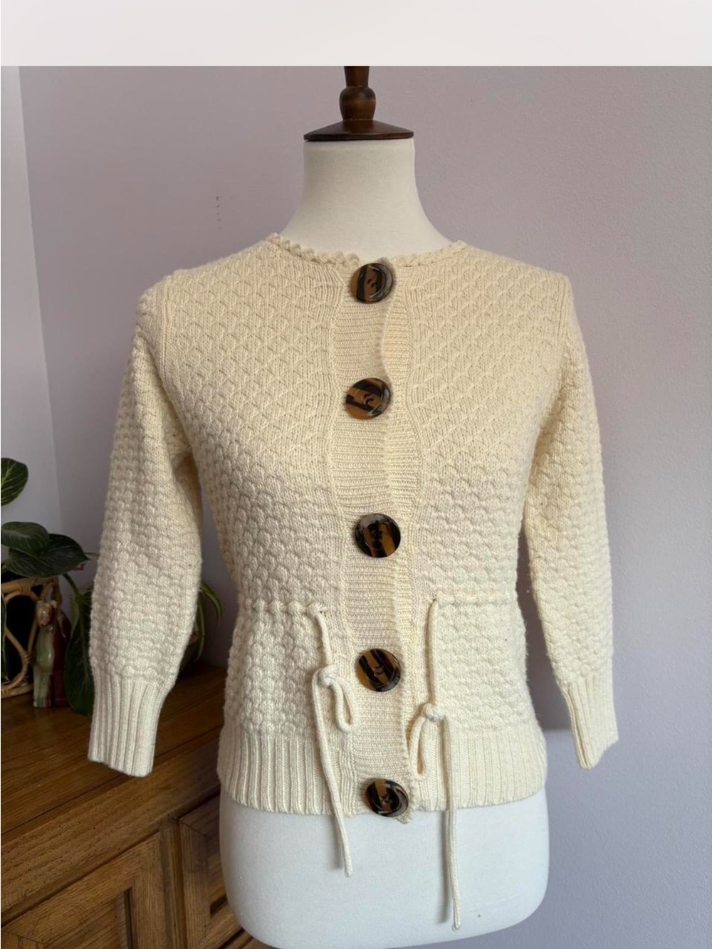 The Limited Cream Knit Button-Up Cardigan with Drawstring Waist